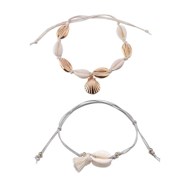 

antique gold color anklet women shell sequins beads geometric & boho tassel shell pendant anklet for women gray rope, Golden;silver