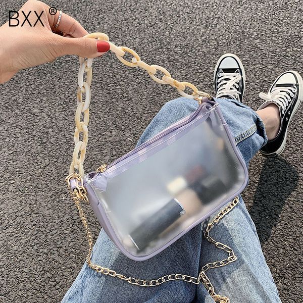 

bxx] сплошной цвет искусственная кожа crossbody сумки для женщин 2020 лето прозрачный леди плеча сумки женские простые сумки hm170