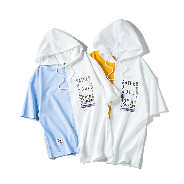 

дизайнер мужские дизайнер капюшоном короткая t-рубашка дышащий пяти тенденция свободного покроя с капюшоном английский цвет соответствия рук, Black