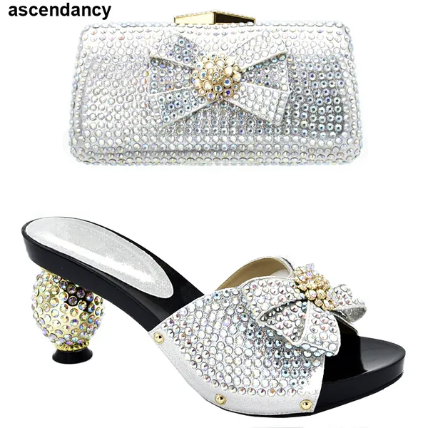 

latest luxury shoes women 2019 italian shoes with matching bags set decorated with rhinestone summer high heeled for women, Black