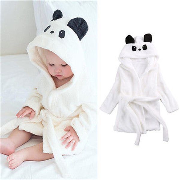 

Cute Children Boys Girl Pajamas Soft Flannel Hooded Robes Unisex Kids White Sleepwear Belt Waistband Sleeprobe for 2-6Years