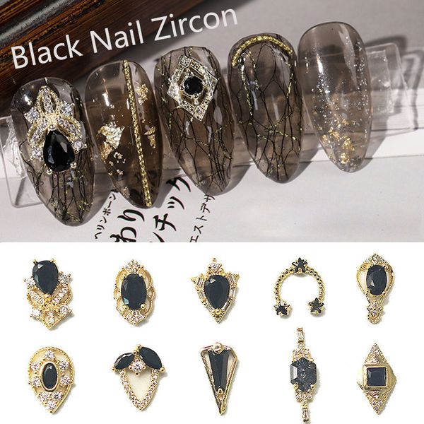 

nail art heart diamond alloy jewelry pointed bottom shaped big diamond peach heart shap black diamond nail decoration jewelry, Silver;gold