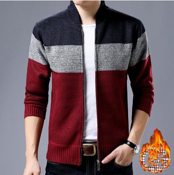 

fashion new men's autumn winter plus velvet thick sweater coat stand collar cardigan men knit jackets male warm jacket coats, Black;brown