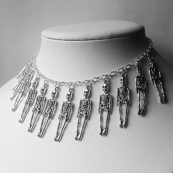 

vintage silver punk style skull skeleton pendant necklace halloween dark creative jewelry 2019 new style friend halloween gift