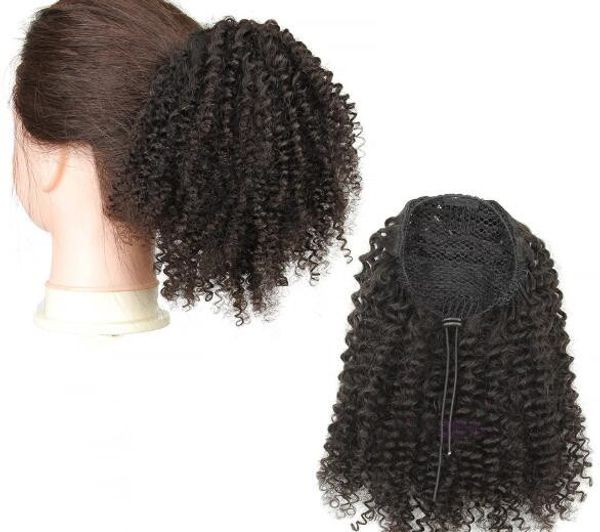 excêntricas encaracolados afro rabo de cavalo clipe humanos extensões de cabelo 120g naturais rabos de cavalo preto encaracolado curto penteados humanos das mulheres