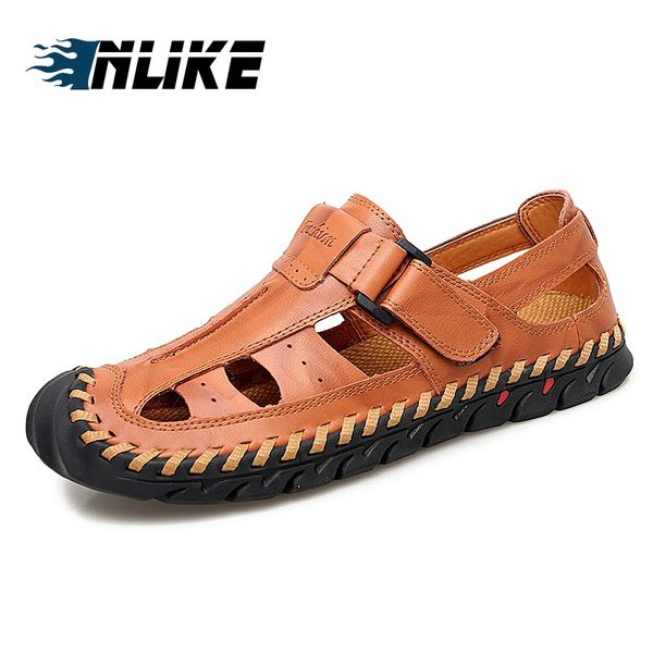 

big size men sandals genuine leather sandals men outdoor casual shoes, Black