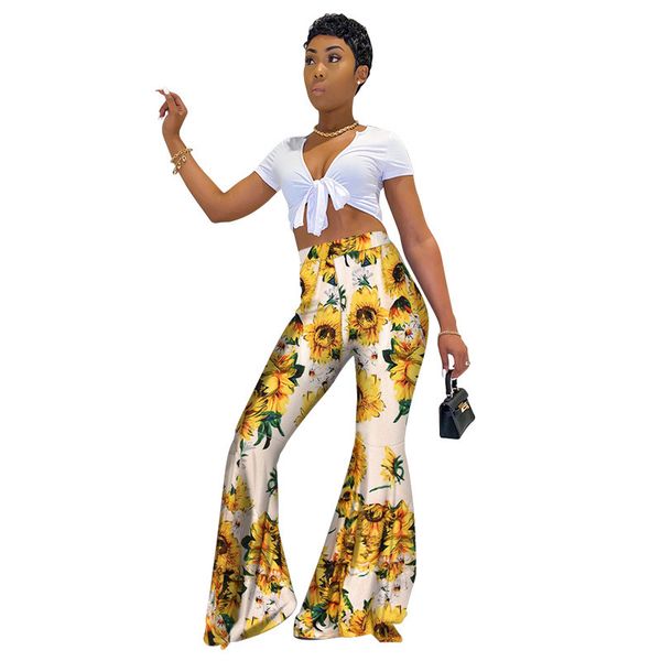 sunflower print flare pants