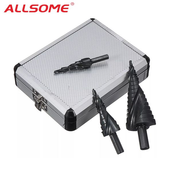 

allsome 3pcs 4-12/20/32mm hss step drill bit set tialn coated spiral grooved hole cutter ht1626-1628