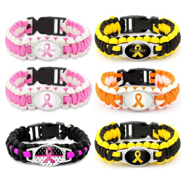 

breast cancer awareness medical alert bracelet outdoor camping rescue braided rope survival bracelet for women new arrival, Golden;silver