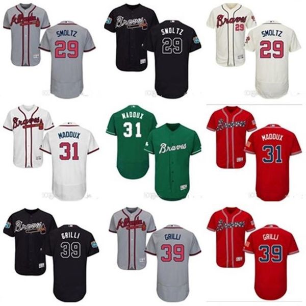 

персонализированного мужская женщины молодежь атланта брэйвз джерси 39 джейсон grilli 29 john smoltz 31 маййих главная синий красный бейсбол, Blue;black