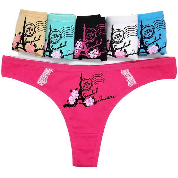

2020 new pure cotton printed low waist interest women's thong seamless women's underwear comfortable women's briefs, Black;white