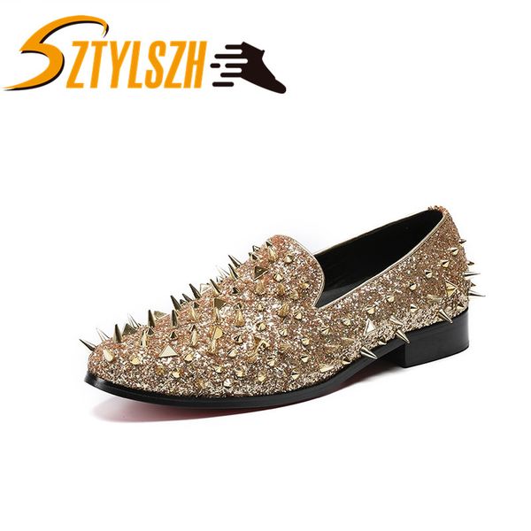 

autumn and spring new design men loafers flats rivet sequins shiny hair stylist shoes for men sliver bling suede leather shoes, Black
