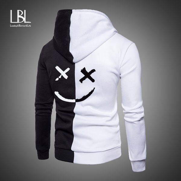 

happy smiling face hoodies men print sweatshirts 2019 mens patchwork hoodies long sleeve hooded pullover jumper sweatshirts men, Black