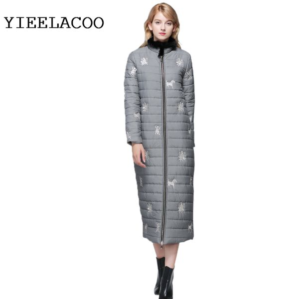

winter women's cotton coat fur collar down cotton jacket plus long warm embroidery long-sleeved coat autumn/winter women's, Black