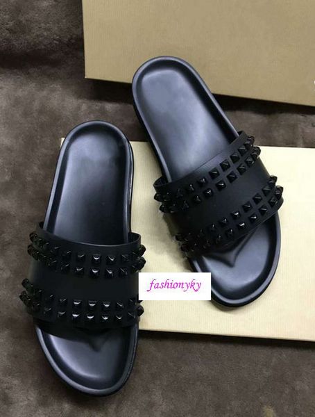 

donna studded red bottom slippers designer red bottoms shoes men rivet junior spikes flatslippersoriginal box, Black