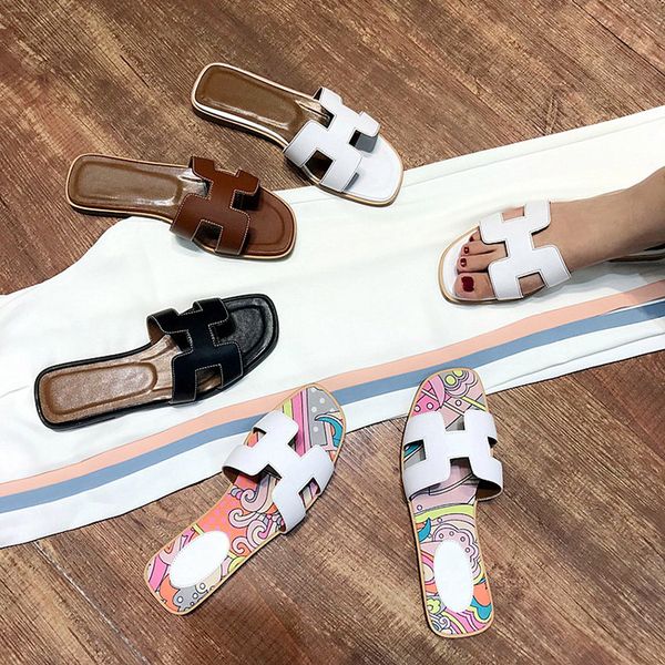 

Натуральная кожа SANDALS высокое качество тапочки дизайнер слайды летняя мода плоск