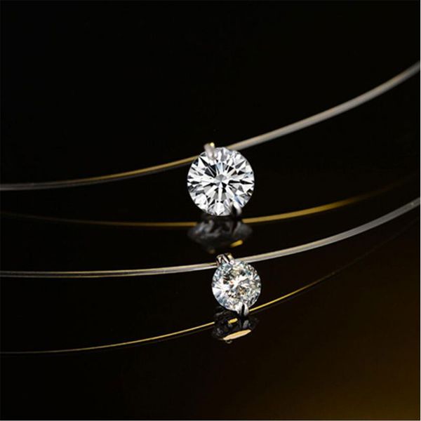 

anenjery 925 sterling silver jewelry invisible transparent fish line 6mm-8mm cz zirconia necklace collares bijoux femme s-n52