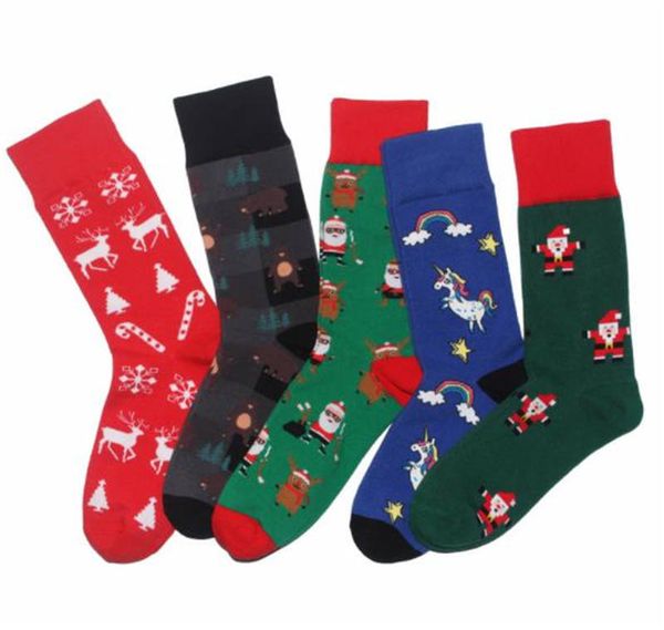 

рождественские дизайнерские носки для пар мультфильм санта-клаус печати носки повседневная расслабленная мода мужские и женские носки, Black