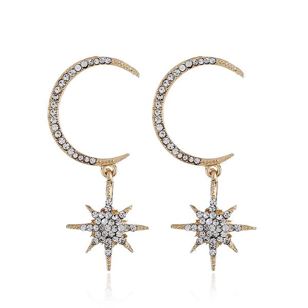 

new jewelry long star pentagram moon symmetry earrings wholesale 4.3, Golden;silver
