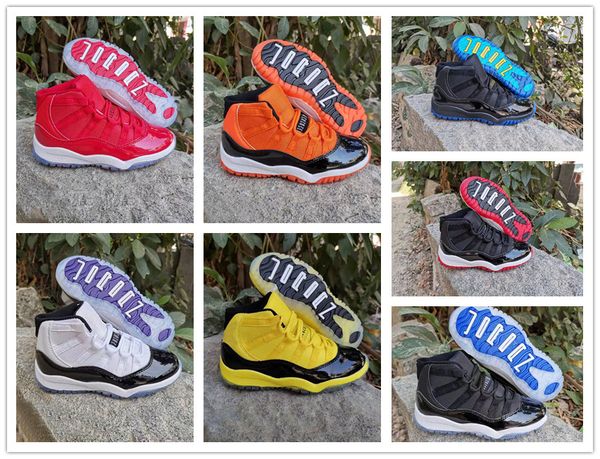

jumpman 11 space jam black red yellow red basketball shoes kids orange sports trainer boys girls designer sneakers