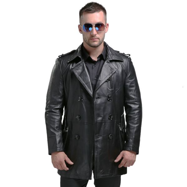 Jaqueta de couro genuíno inteligente Casual Real Leather Jacket Trench Classical Genuine Leather Coat Marca New Men Outono Homens Long CJ191213