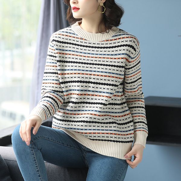 

women patchwork colors sweater pullovers lady striped thick warm fashion sweater long sleeve, White;black