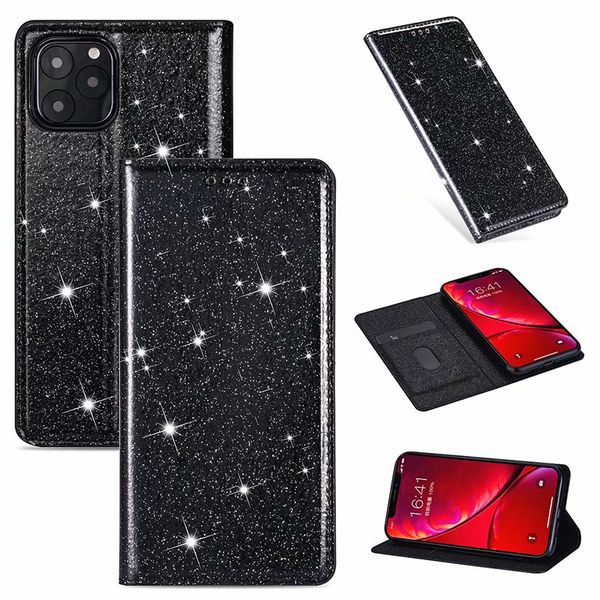 Bling Glitter magnetische Leder Brieftasche Fall für iPhone 11 Pro Max XR XS MAX 6 7 8 PLUS Samsung S10 S20 PLUS S20 Ultra A51 A71 S10E 5G