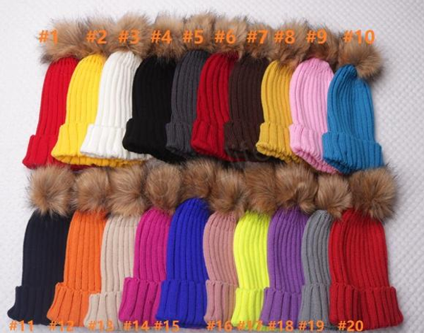 

зима женщины вязаную шапочку теплый pom pom большой меховой шарик шерсти hat дамы череп beanie solid crocet женский открытый caps, Yellow
