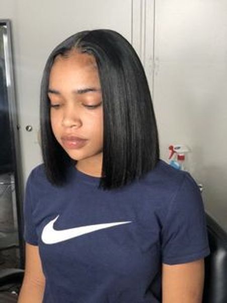 curto bob corte novas beleza estilo das senhoras reta perucas Africano Ameri cabelo simulação brasileiro do cabelo humano estilo bob peruca curta meados parte