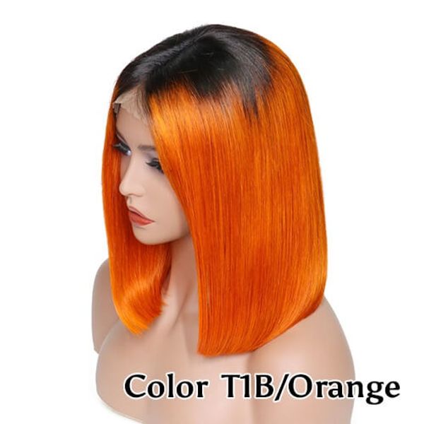Lace Front Wigs Short Bob 1b Orange Color Pre Plucked Natural