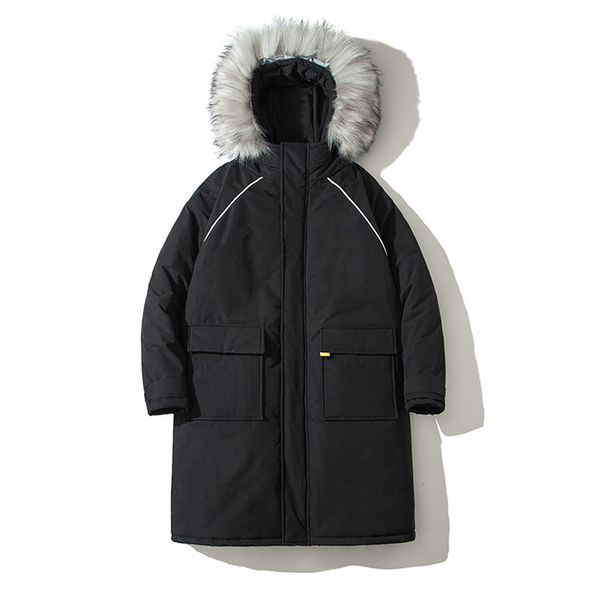 

men winter coat padded parka russia man winter long coat hooded faux fur long parkas men windbreaker warm thick parkas, Black