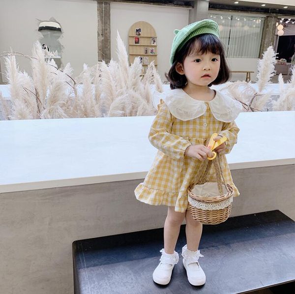 

2020 korea style girls plaid dress cotton fashion spring girls dresses 1-6 years hm698, Red;yellow