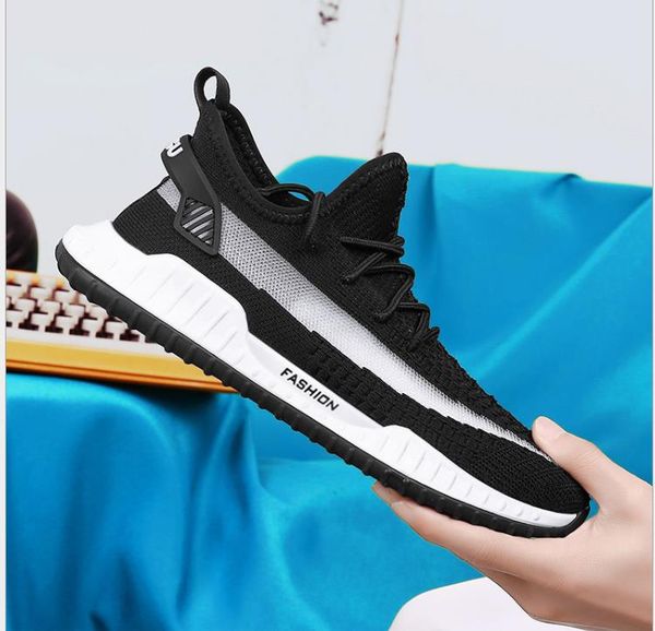 

casual shoes casual shoes autumn breathable fly woven mesh sneakers wild casual white men's shoes, Black