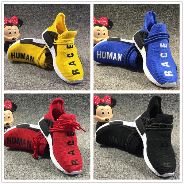 

new designer human race kids running shoes black yellow boys girls primeknit runner sports sneakers children trainner althelitic shoes, Black;red