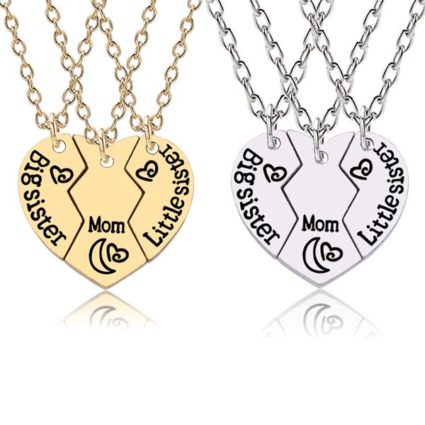 

family suit big sister little sister mom necklace 3 pieces / set of boken heart pendant gold and silver necklace