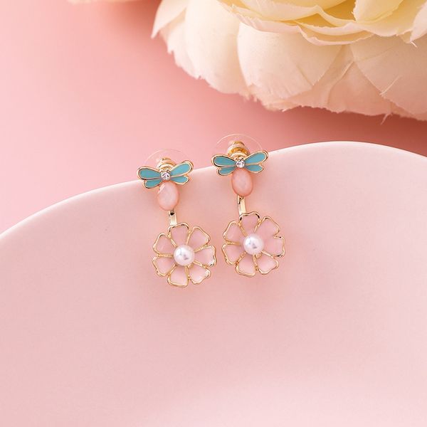 

корея стиль девушки серьги серебро pin rhinestone стереоскопический пчелы цветок малый падение серьги для женщин бижутерия аксессуары, Silver