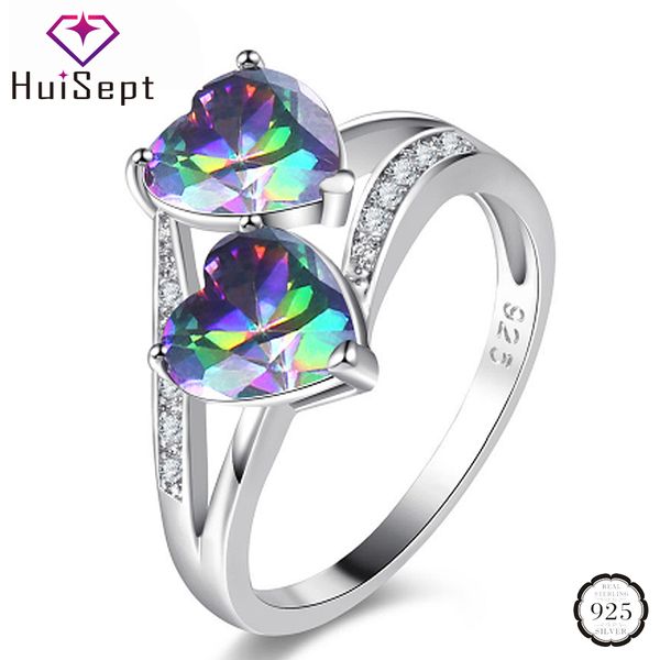 

cluster rings huisept fashion silver 925 ring jewelry heart-shape z sapphire ruby zircon gemstones for women wedding party wholesale, Golden;silver