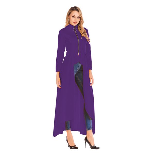 

fashion irregularity stand collar trench coats spring zipper long sleeve designer coats new casual women clothing, Tan;black