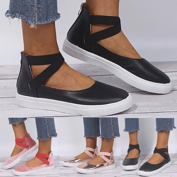 

casual women round toe zipper flat solid color breathable jobs single shoes, Black