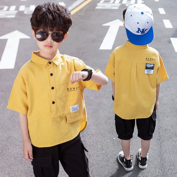 

2020 short sleeve for boys medium and large children cotton shirt half sleeve western style all-match shirt 9, White;black