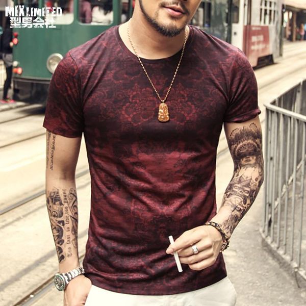 

new men summer vintage short sleeve o-neck printed floral t-shirt men brand cotton t-shirts men fashion men's clothing slim, White;black