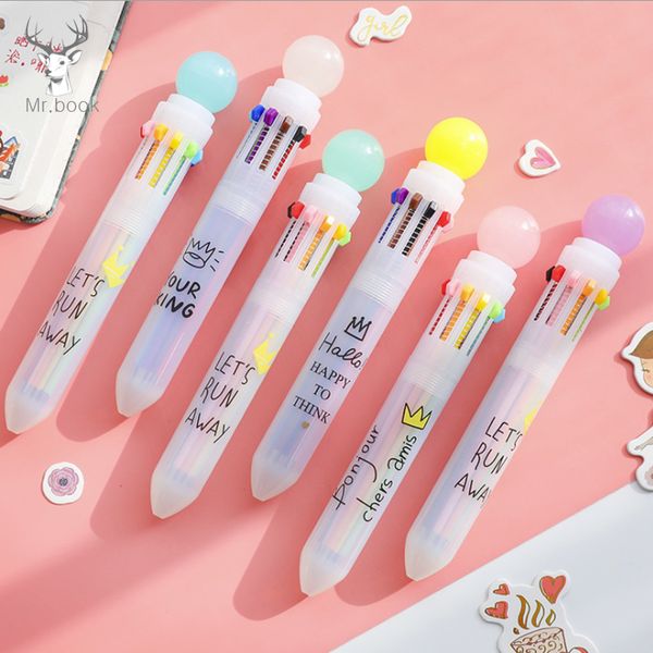 

cute novelty 10 colors ballpoint pen kawaii cartoon ball pen for kids gift creative candy color school stationery, Blue;orange