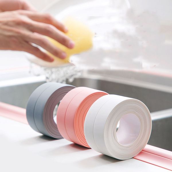 Fita de calafetagem auto adesiva flexível da tira de selagem impermeável para a cozinha do banheiro da cozinha Protetor de borda do assoalho do chuveiro (3.8cm * 3,2m)