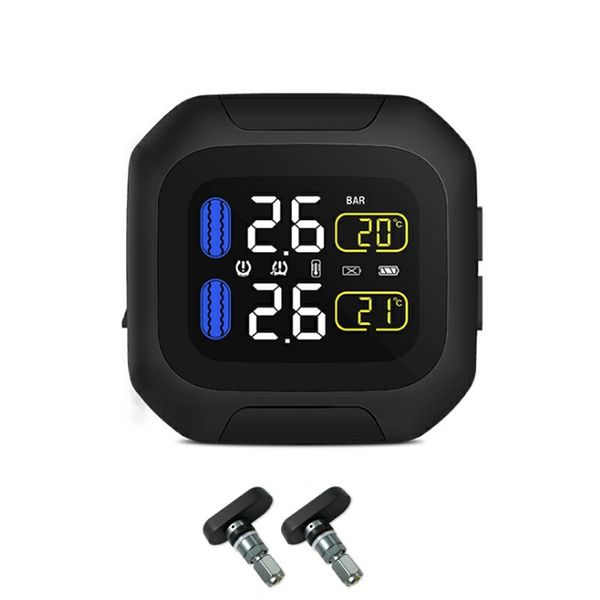 

easy install tire pressure monitor usb charging motorcycle tool wireless tpms real-time lcd display waterproof with 2 sensor