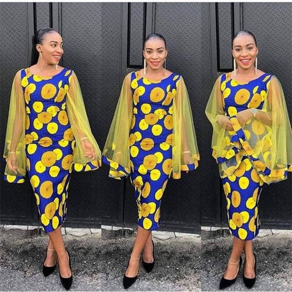 

vintage bodycon dress women party spring mesh long sleeve polka dot tight print yellow elegant ladies 2019 summer midi dresses, Black;gray