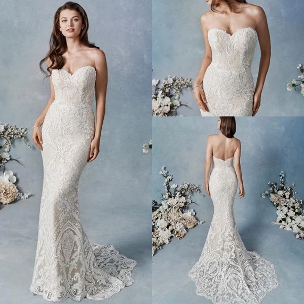 

modern mermaid kenneth winston wedding dresses strapless sleeveless tulle lace applique wrap wedding gown sweep train robe de mariÃ©e, White