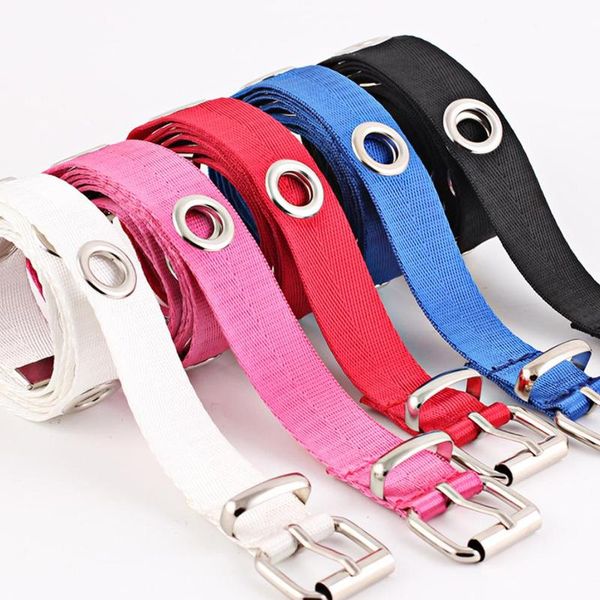 

new fashion women canvas belts hollow out air hole solid color waistband long personality casual metal ring wild canvas belt, Black;brown