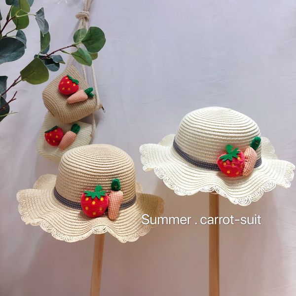 

childrens sun hat girls summer new straw hat bag set sun hat princess baby baby, Blue;gray