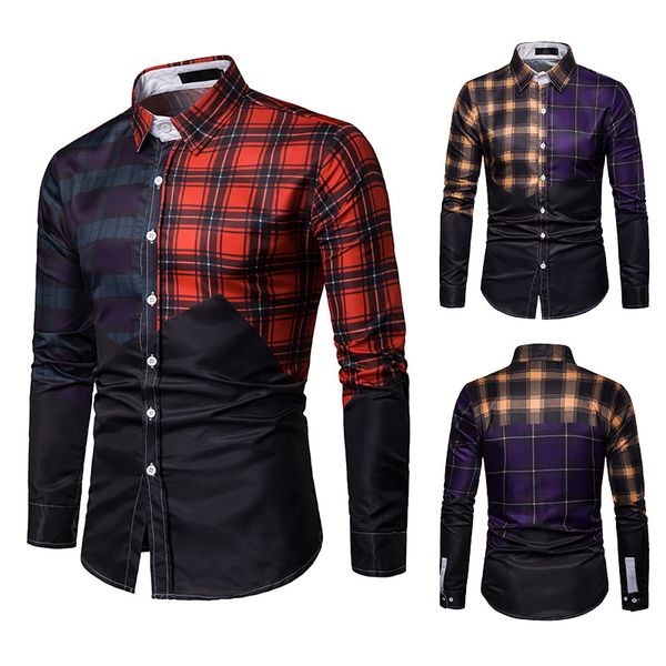 

olome 2019 fashion men plaid shirt men's spring and autumn dress shirts long sleeve business shirt cotton slim fit high quality, White;black