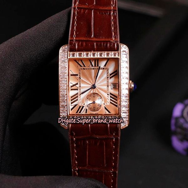

upgraded version mc et w5330002 cal.1904-ps automatic movement rose gold dial mens watch square diamond case leather strap business watches, Slivery;brown